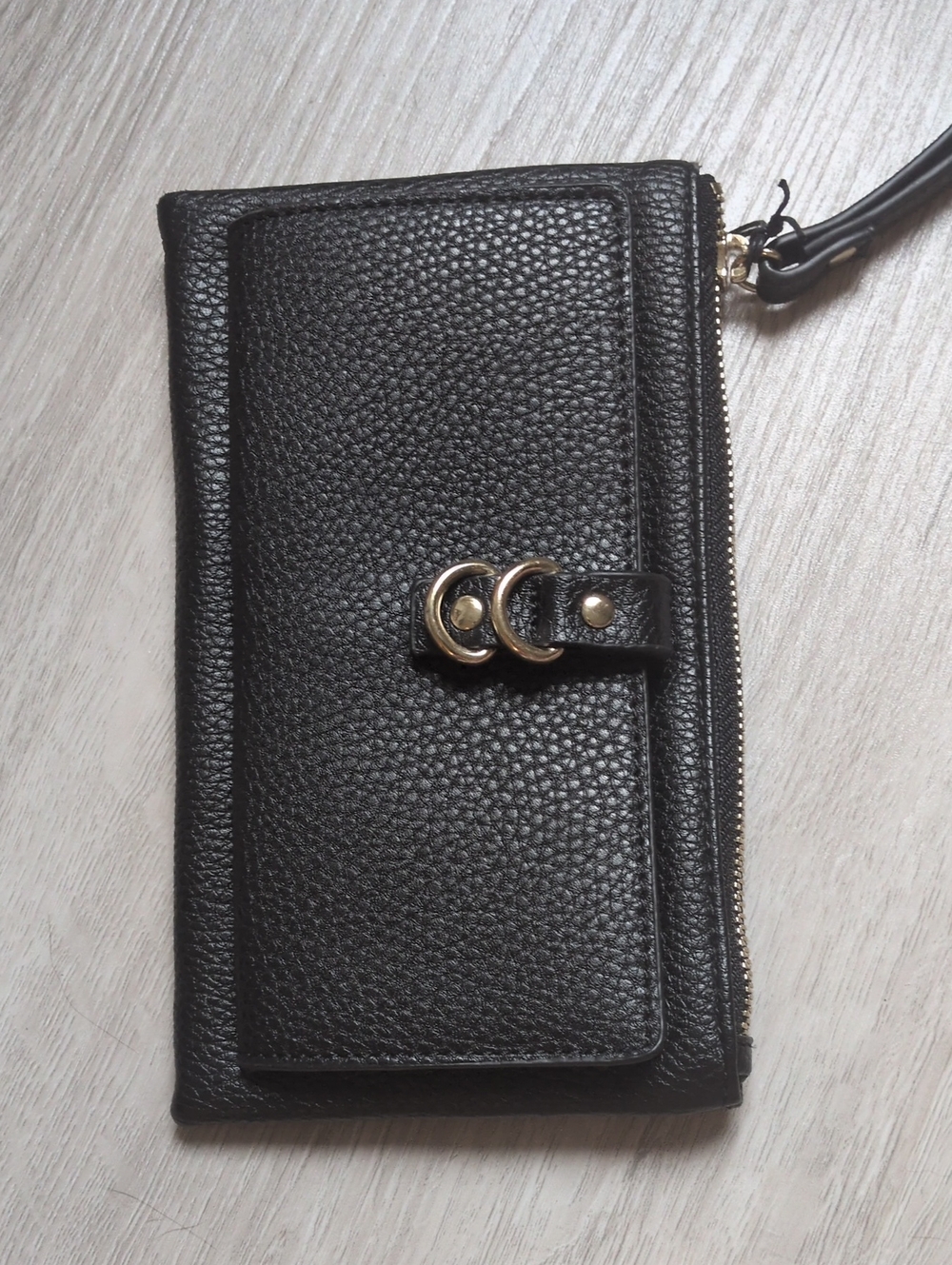 Black Pebbled Faux Leather Wristlet Wallet - Unbranded